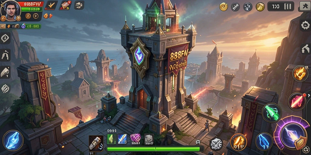 Tampilan gameplay menarik dari 888FW dalam pertahanan menara.