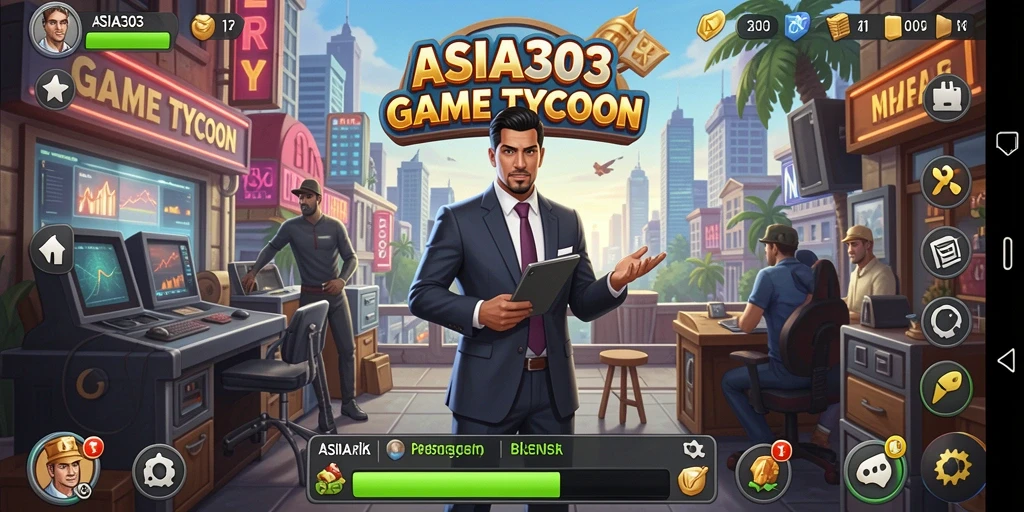 Screenshot gameplay ASIA303 yang menunjukkan simulasi bisnis yang menantang.