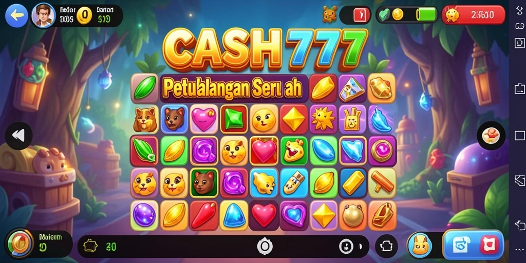 Screenshot menampilkan gameplay seru dari CASH777 di level Match-3.
