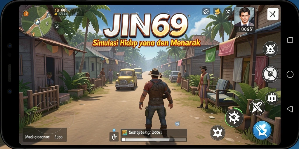 Tampilan gameplay JIN69 menampilkan interaksi karakter dalam dunia simulasi.