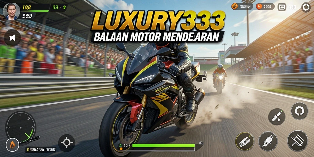 Screenshot menunjukkan balapan motor yang intens dan grafis luar biasa dari LUXURY333.