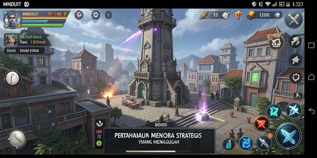 Tampilan permainan seru dengan menara dan musuh yang beragam dalam MNDUIT.