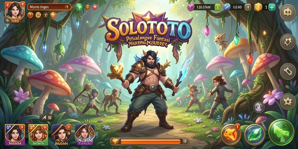 Tampilan gameplay SOLOTOTO dengan pertempuran epik dan dunia fantasi.