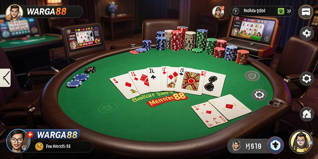 Tampilan gameplay Poker di WARGA88 yang menegangkan dan seru.